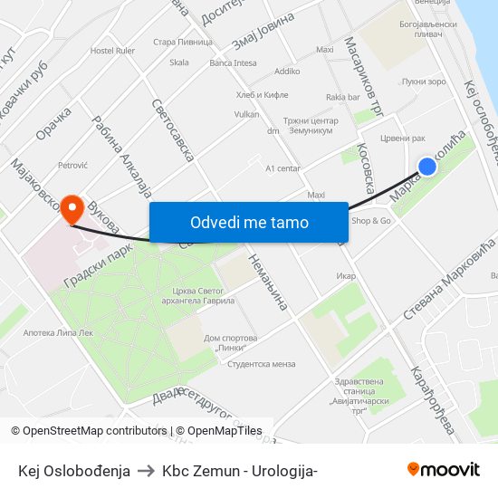 Kej Oslobođenja to Kbc Zemun - Urologija- map