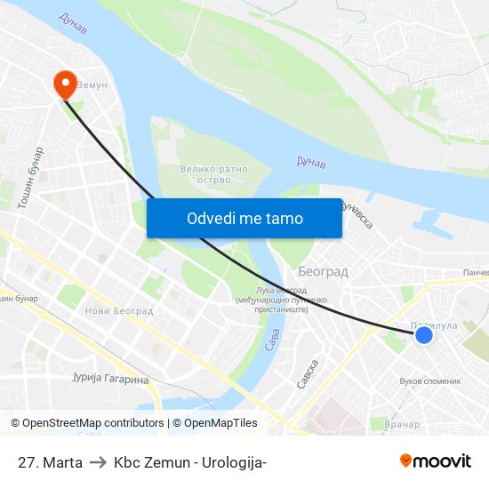 27. Marta to Kbc Zemun - Urologija- map