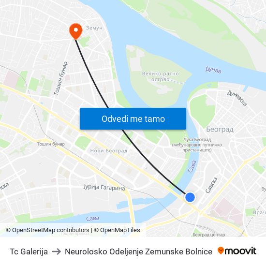 Tc Galerija to Neurolosko Odeljenje Zemunske Bolnice map