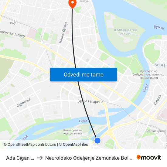 Ada Ciganlija to Neurolosko Odeljenje Zemunske Bolnice map