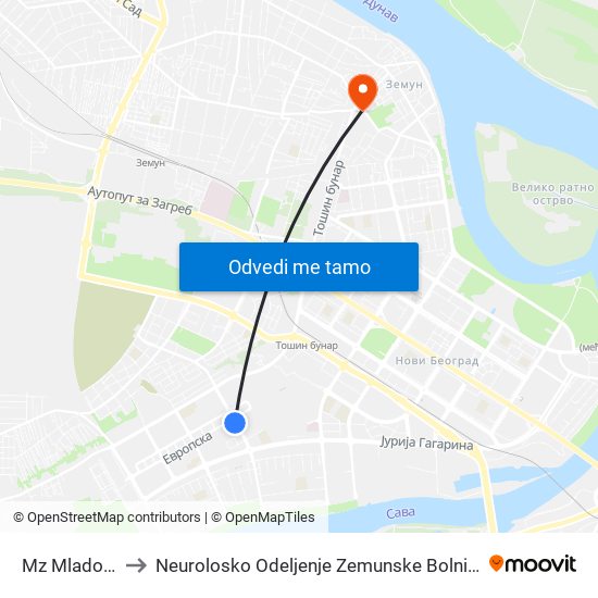 Mz Mladost to Neurolosko Odeljenje Zemunske Bolnice map