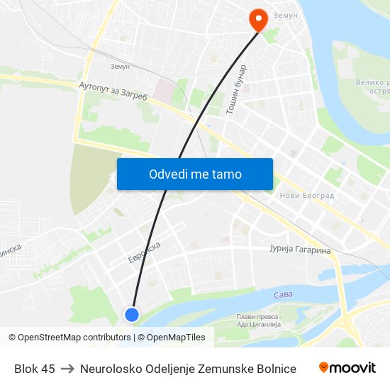 Blok 45 to Neurolosko Odeljenje Zemunske Bolnice map