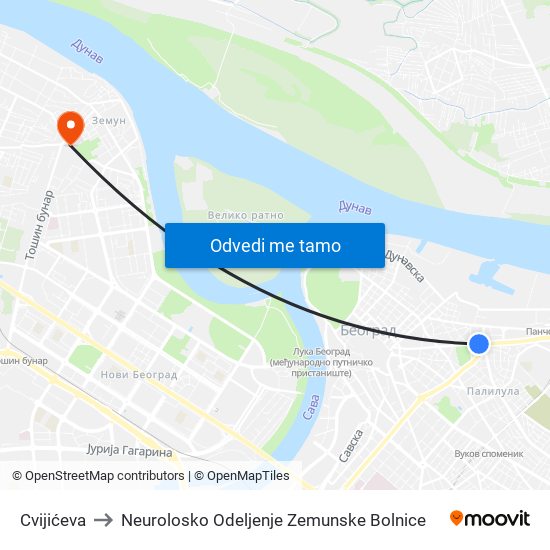 Cvijićeva to Neurolosko Odeljenje Zemunske Bolnice map