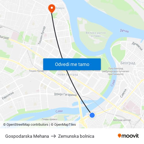 Gospodarska Mehana to Zemunska bolnica map