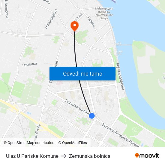 Ulaz U Pariske Komune to Zemunska bolnica map