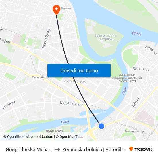 Gospodarska Mehana to Zemunska bolnica | Porodilište map