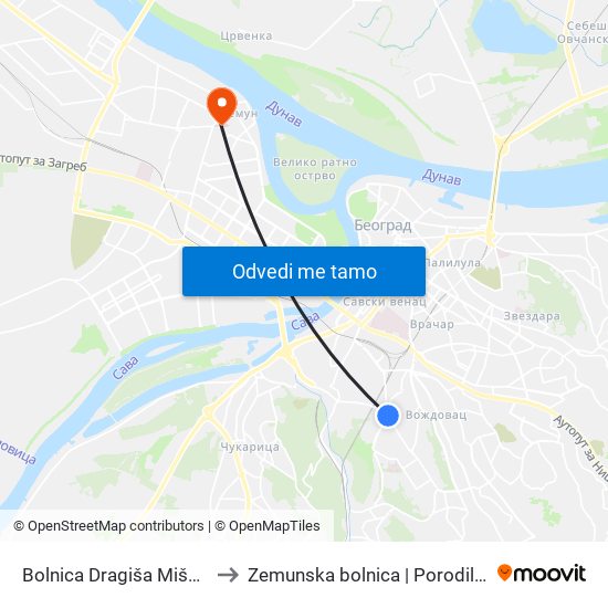 Bolnica Dragiša Mišović to Zemunska bolnica | Porodilište map