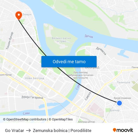 Go Vračar to Zemunska bolnica | Porodilište map