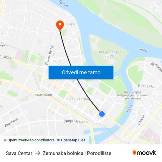 Sava Centar to Zemunska bolnica | Porodilište map