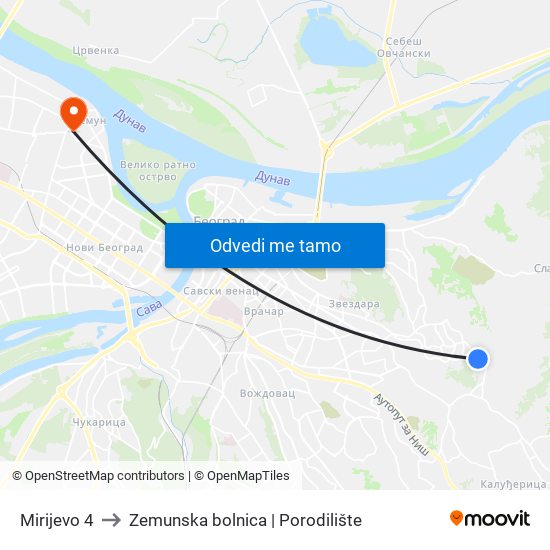 Mirijevo 4 to Zemunska bolnica | Porodilište map