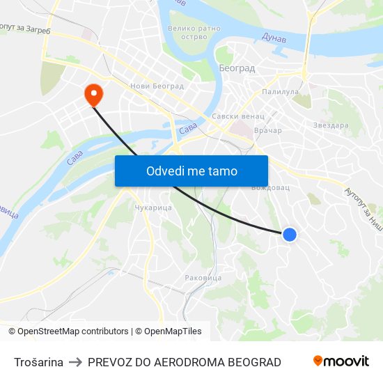 Trošarina to PREVOZ DO AERODROMA BEOGRAD map