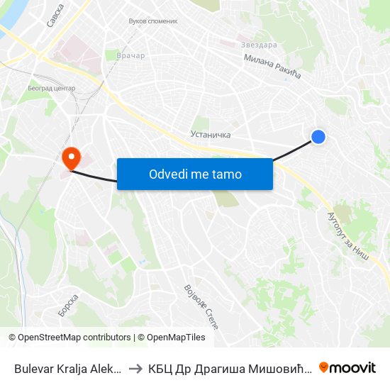 Bulevar Kralja Aleksandra to КБЦ Др Драгиша Мишовић Дедиње map