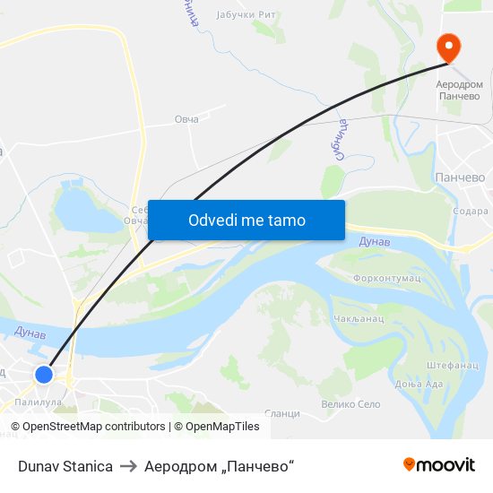 Dunav Stanica to Аеродром „Панчево“ map