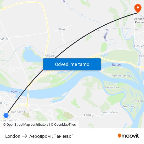 London to Аеродром „Панчево“ map