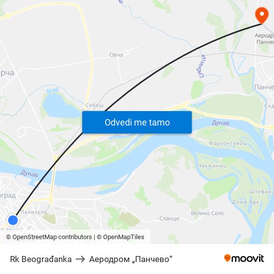 Rk Beograđanka to Аеродром „Панчево“ map