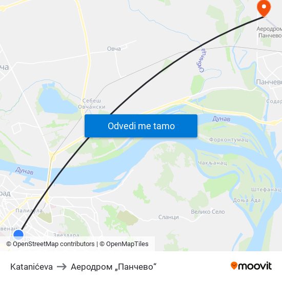 Katanićeva to Аеродром „Панчево“ map