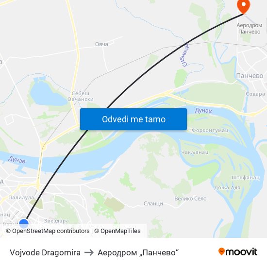 Vojvode Dragomira to Аеродром „Панчево“ map