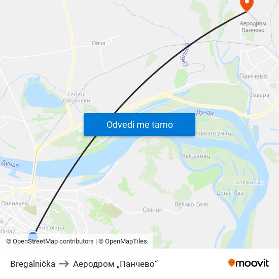 Bregalnička to Аеродром „Панчево“ map