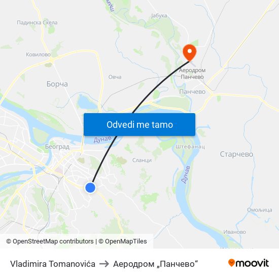 Vladimira Tomanovića to Аеродром „Панчево“ map