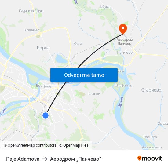 Paje Adamova to Аеродром „Панчево“ map