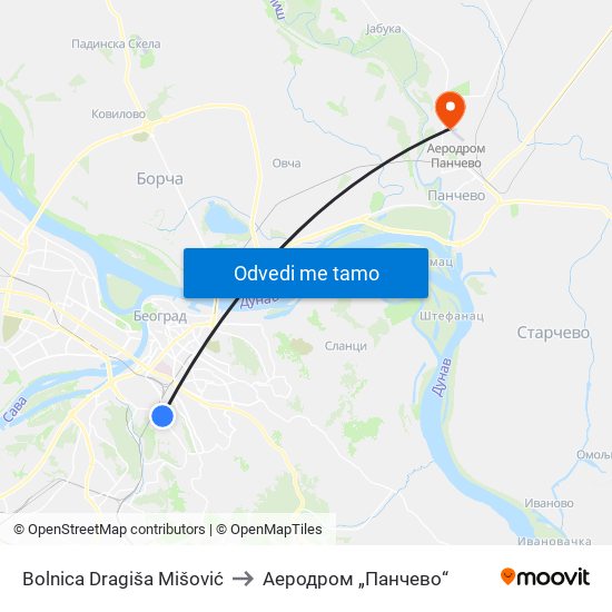 Bolnica Dragiša Mišović to Аеродром „Панчево“ map