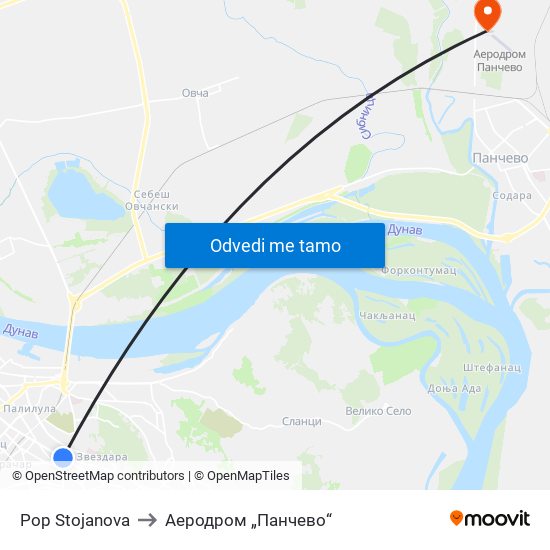 Pop Stojanova to Аеродром „Панчево“ map