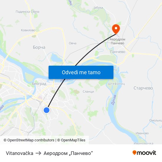 Vitanovačka to Аеродром „Панчево“ map
