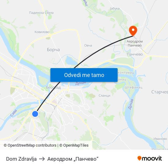 Dom Zdravlja to Аеродром „Панчево“ map