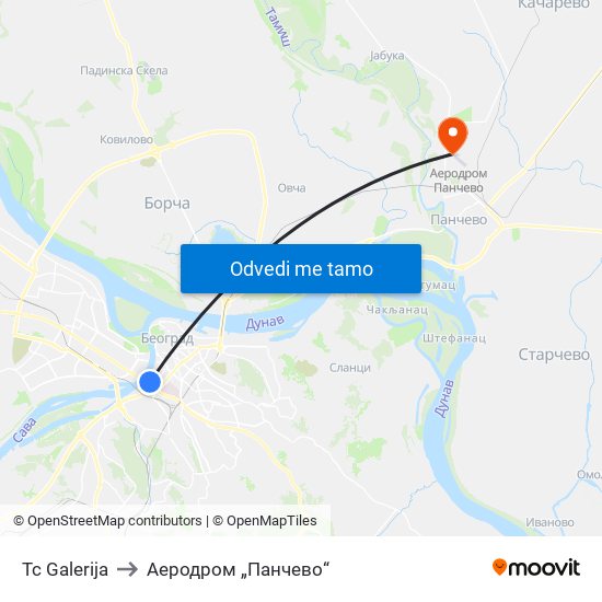 Tc Galerija to Аеродром „Панчево“ map