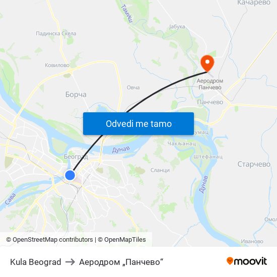 Kula Beograd to Аеродром „Панчево“ map