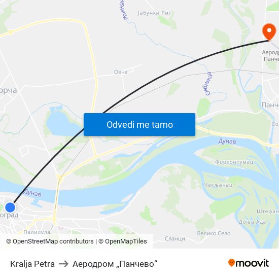 Kralja Petra to Аеродром „Панчево“ map