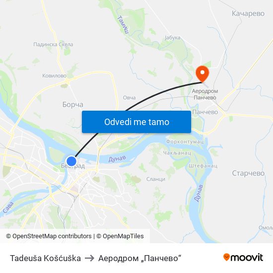 Tadeuša Košćuška to Аеродром „Панчево“ map