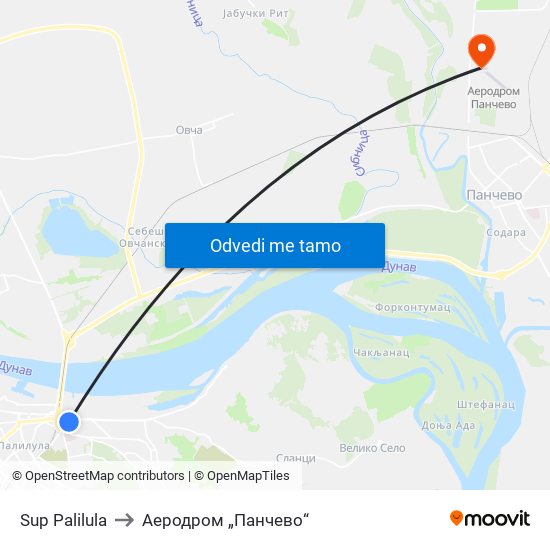Sup Palilula to Аеродром „Панчево“ map