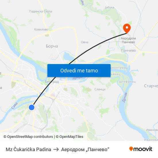 Mz Čukarička Padina to Аеродром „Панчево“ map