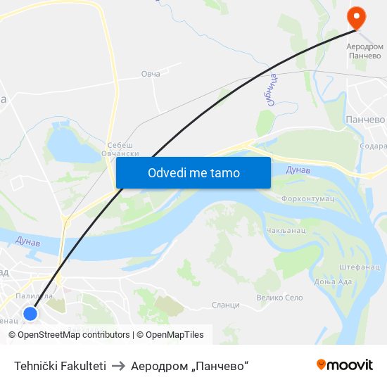 Tehnički Fakulteti to Аеродром „Панчево“ map