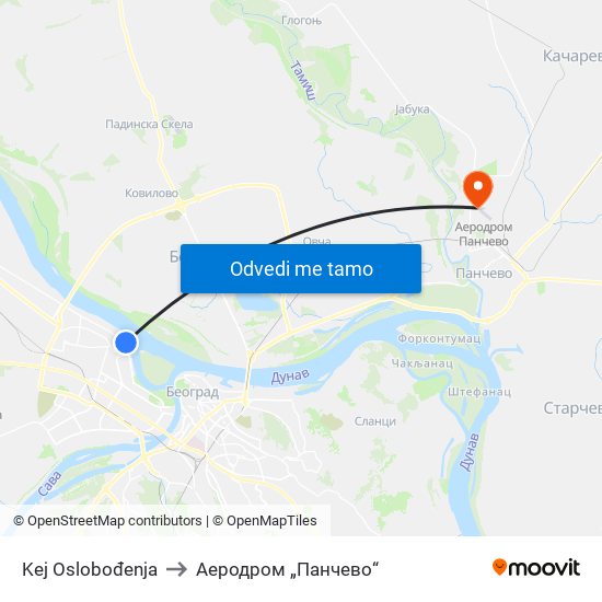 Kej Oslobođenja to Аеродром „Панчево“ map