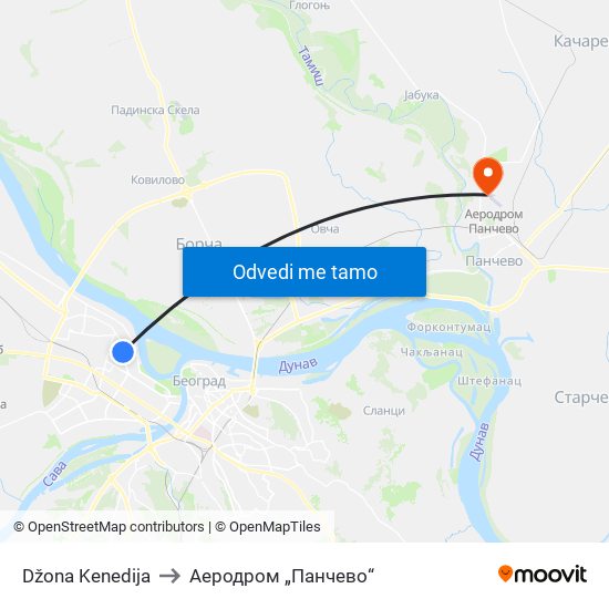 Džona Kenedija to Аеродром „Панчево“ map