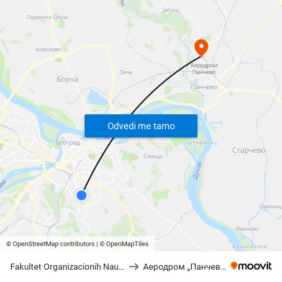 Fakultet Organizacionih Nauka to Аеродром „Панчево“ map