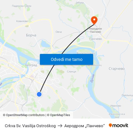 Crkva Sv. Vasilija Ostroškog to Аеродром „Панчево“ map