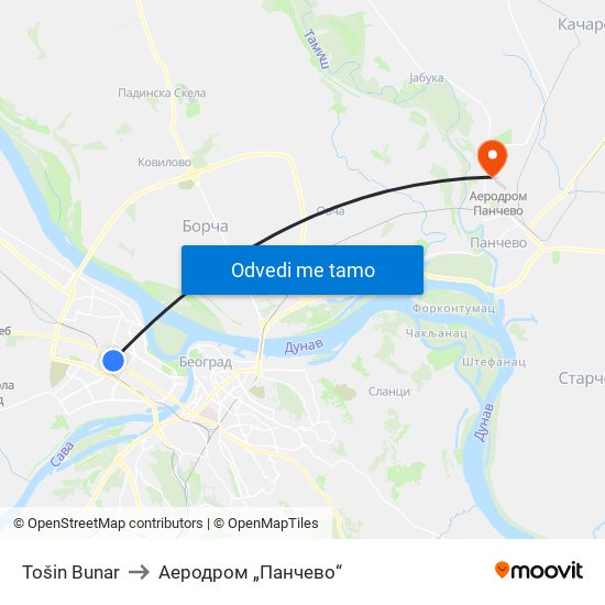 Tošin Bunar to Аеродром „Панчево“ map