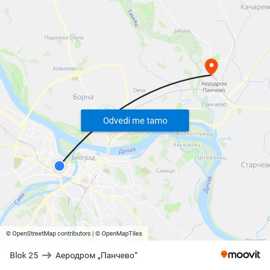 Blok 25 to Аеродром „Панчево“ map