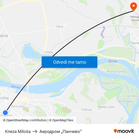 Kneza Miloša to Аеродром „Панчево“ map