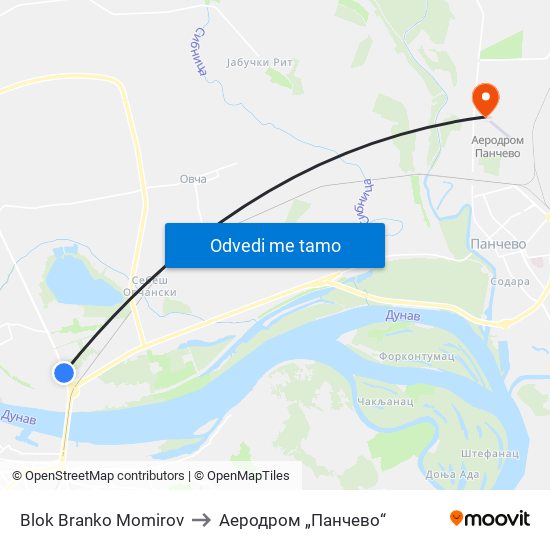 Blok Branko Momirov to Аеродром „Панчево“ map