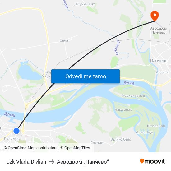 Czk Vlada Divljan to Аеродром „Панчево“ map