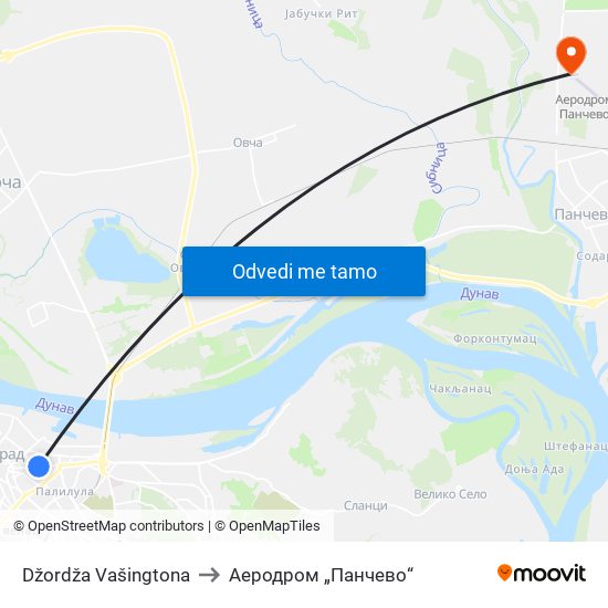 Džordža Vašingtona to Аеродром „Панчево“ map