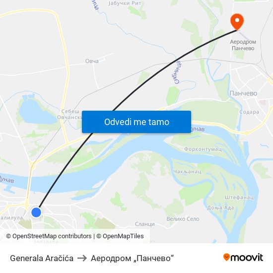 Generala Aračića to Аеродром „Панчево“ map
