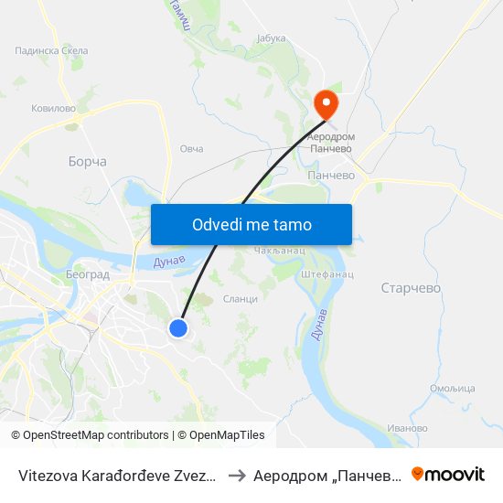 Vitezova Karađorđeve Zvezde to Аеродром „Панчево“ map