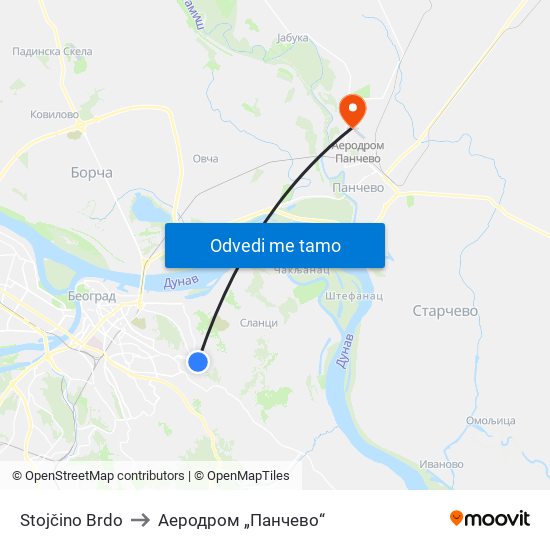 Stojčino Brdo to Аеродром „Панчево“ map
