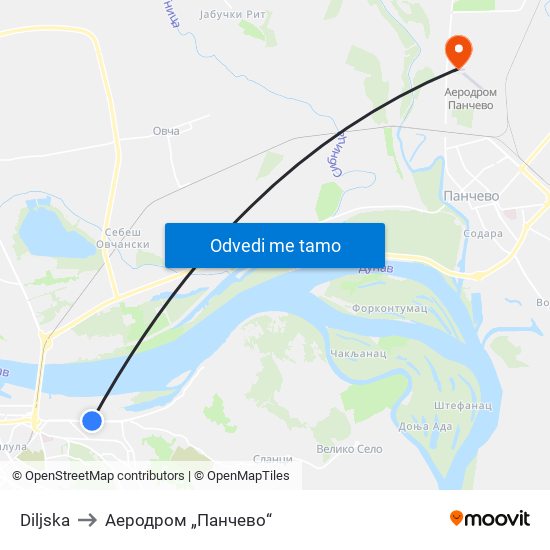 Diljska to Аеродром „Панчево“ map