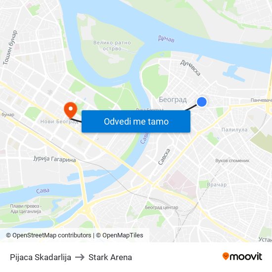 Pijaca Skadarlija to Stark Arena map